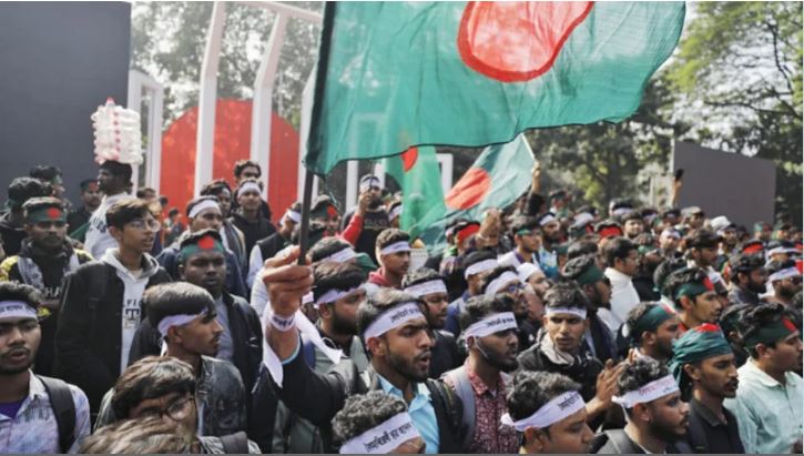 Students assemble at the Shaheed Minar for the ‘March for Unity’