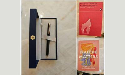 Tarique Rahman presents books, pen to chief adviser