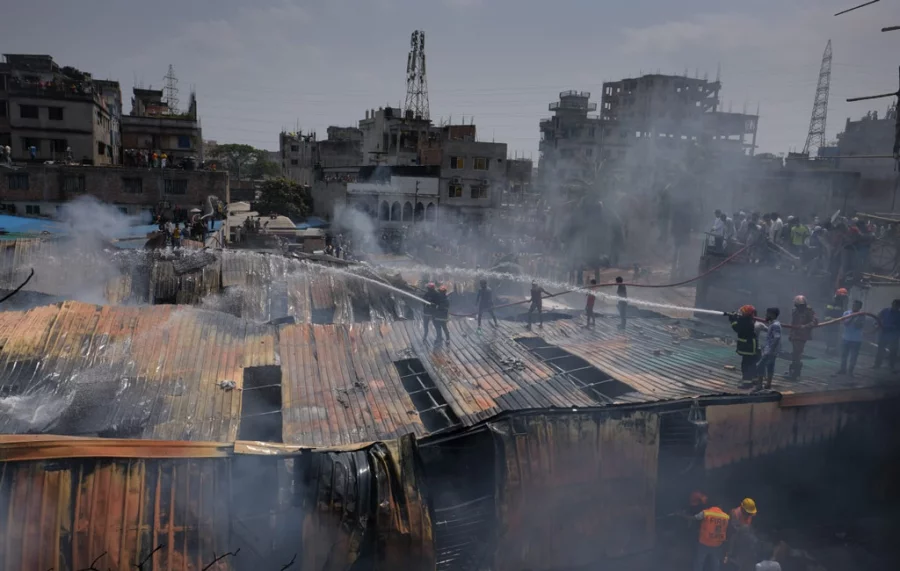 Lalbagh plastic factory catches fire; firefighters battling blaze