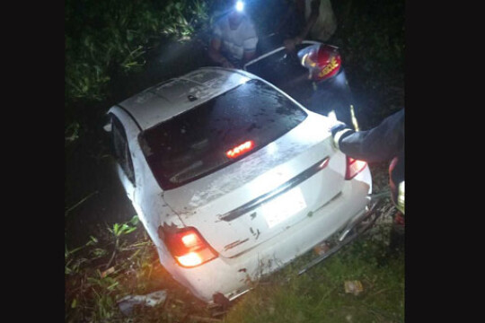 Five killed as private car fell into pond in Chandpur