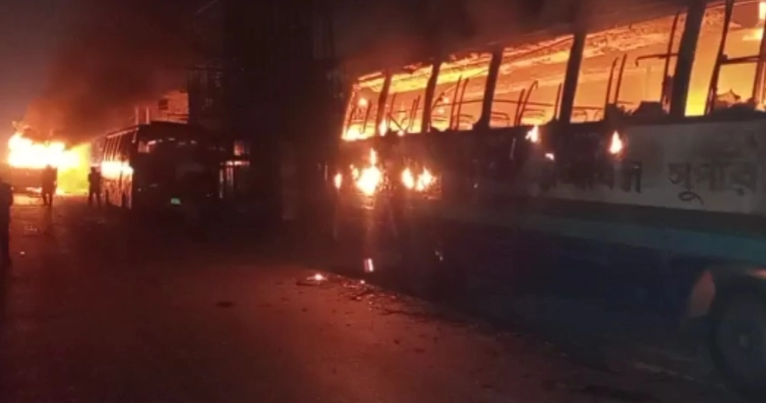 RMG workers set fire to 4 buses over rumour in Gazipur