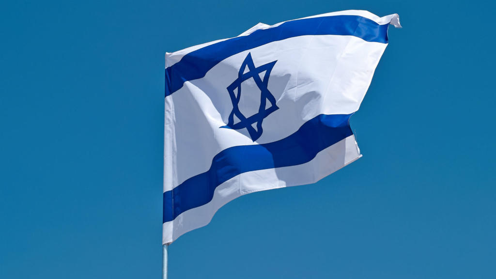 Crow pecks down Israeli Flag