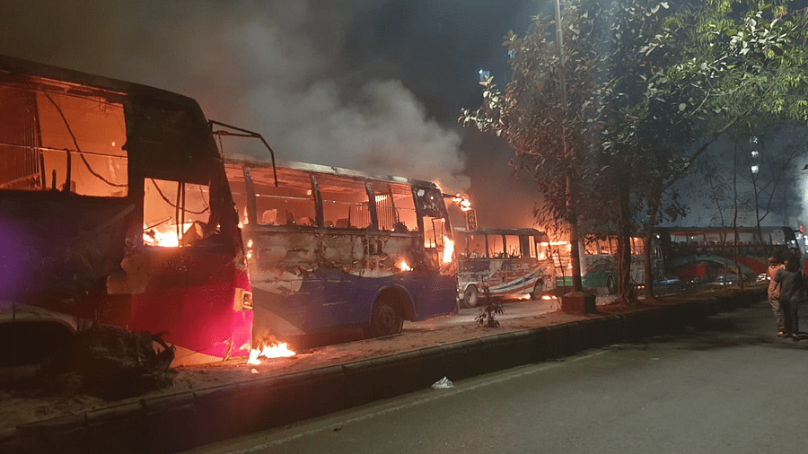 Police file case against 300 people for torching 8 buses