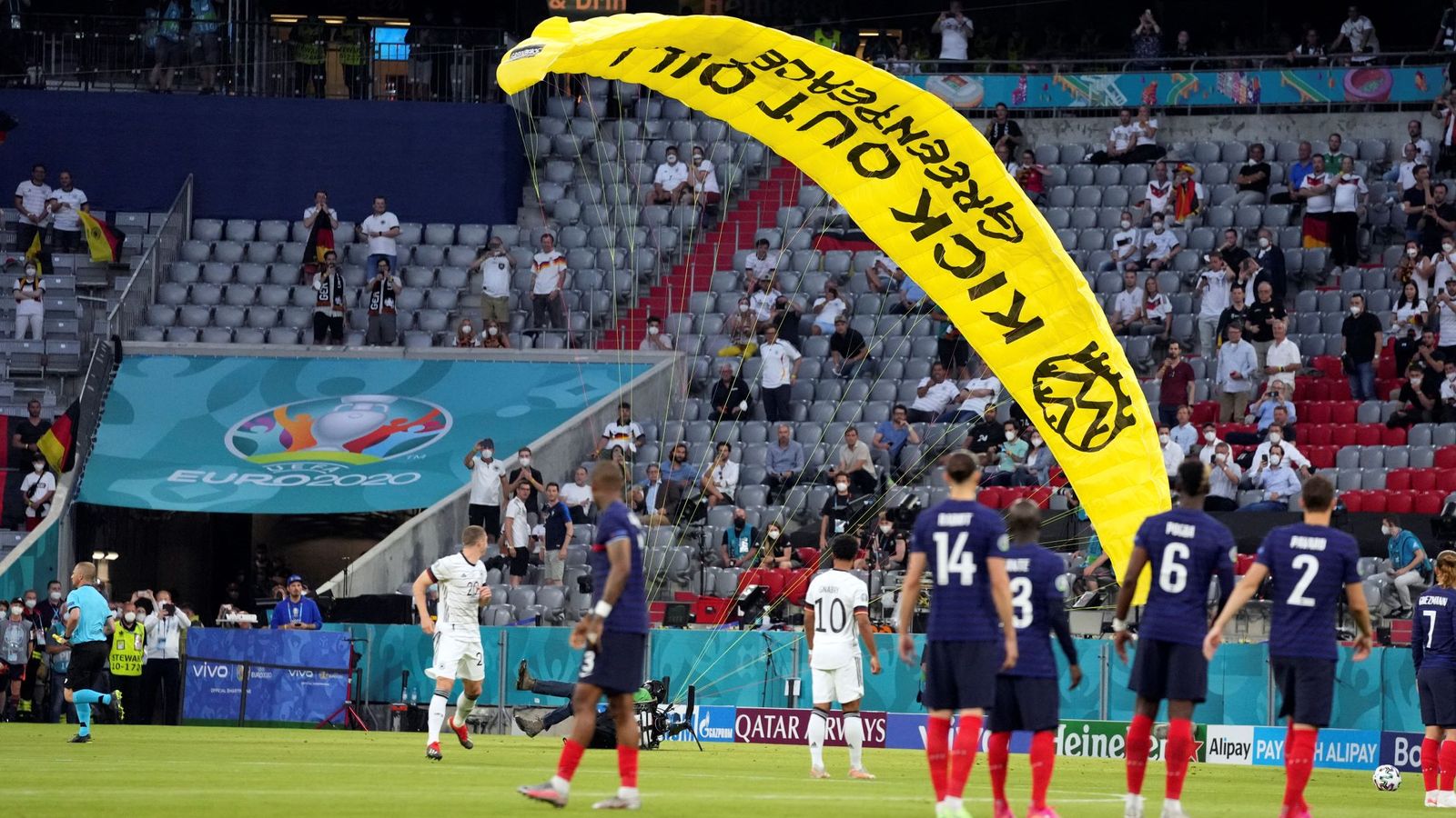 Several people in hospital after parachute protest before France v Germany