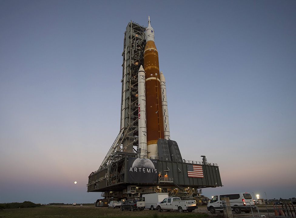 Nasa's giant new SLS Moon rocket debuts