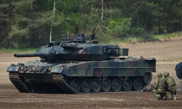 A Leopard 2 A7 main battle tank during a training exercise in Munster, Germany. Photograph: Patrik Stollarz/AFP/Getty Images