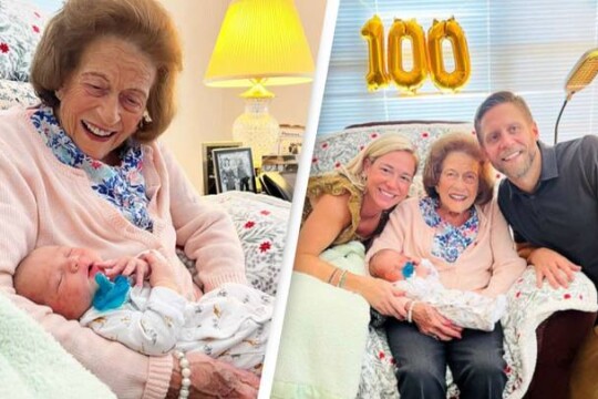 99-year-old US woman meets her 100th great-grandchild